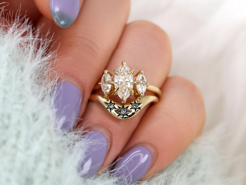 1.50ct Beckett 10x5mm & Ursa 14kt Moissanite Diamond Marquise Three Stone Bridal Set,Marquise Trilogy Wedding Ring Set,Unique Marquise Ring