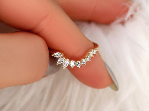 Deep Trix Deep 14kt Gold Diamond Nesting Ring,Asymmetrical Contour Ring,Unique Wedding Ring,Diamon Band,Anniversary Ring,Stacking Ring