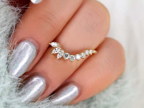 Deep Trix Deep 14kt Gold Diamond Nesting Ring,Asymmetrical Contour Ring,Unique Wedding Ring,Diamon Band,Anniversary Ring,Stacking Ring