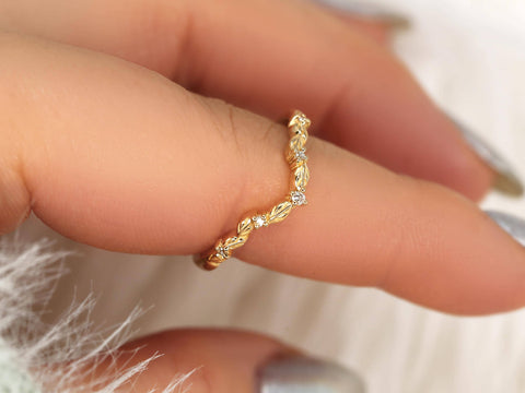 Mega Gaia 14kt Diamond Unique Leaf Nesting Ring,Nature Wedding Band,Anniversary Ring,Unique Wedding Ring,Stacking Ring,Leaf Diamond Ring