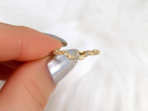 Mega Gaia 14kt Diamond Unique Leaf Nesting Ring,Nature Wedding Band,Anniversary Ring,Unique Wedding Ring,Stacking Ring,Leaf Diamond Ring