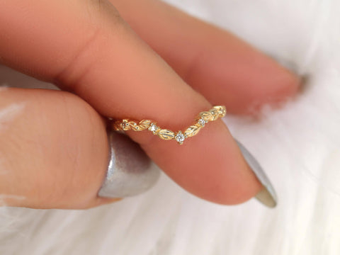 Mega Gaia 14kt Diamond Unique Leaf Nesting Ring,Nature Wedding Band,Anniversary Ring,Unique Wedding Ring,Stacking Ring,Leaf Diamond Ring