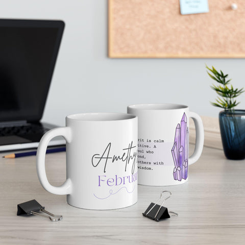 February Birthstone Mug,Amethyst Gemstone Mug,Purple Crystal Coffee Mug,Zodiac Pisces Aquarius Gift, Birthday Mug