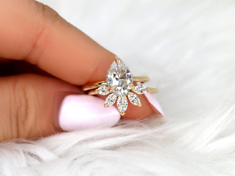 2ct Winnie 10x7mm & Cardi 14kt Moissanite Pear Hidden Halo Bridal Set,Pear Wedding Ring Set,Pear Engagement Ring,Hidden Halo Ring Set