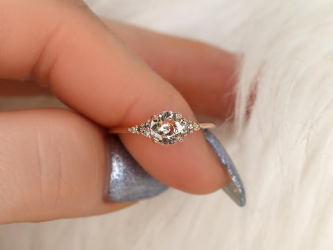 0.85ct Malia 14kt Peach Sapphire Champagne Diamond Cluster Ring,Unique Sapphire Ring,Birthday Gift,September Birthstone,Anniversary Ring