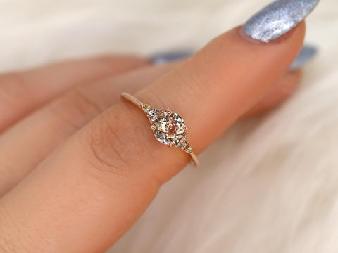 0.85ct Malia 14kt Peach Sapphire Champagne Diamond Cluster Ring,Unique Sapphire Ring,Birthday Gift,September Birthstone,Anniversary Ring