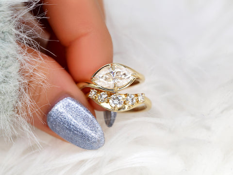 1.50ct Scullie & Mega Saldana 14kt Diamond East West Marquise Solitaire Wedding Ring Set,Marquise Cut Ring,Marquise Diamond Engagement Ring