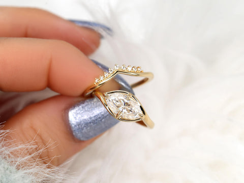 1.50ct Scullie & Lonnie 14kt Diamond East West Marquise Solitaire Wedding Ring Set,Marquise Cut Ring,Marquise Diamond Engagement Ring