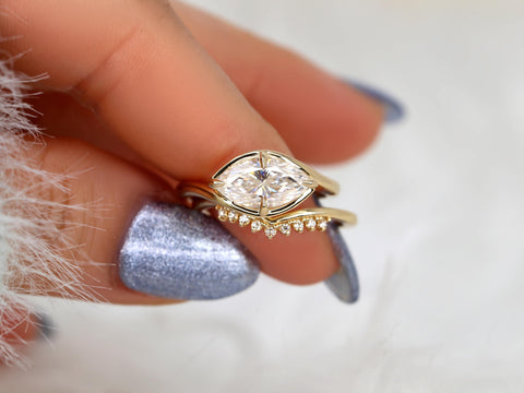 1.50ct Scullie & Lonnie 14kt Diamond East West Marquise Solitaire Wedding Ring Set,Marquise Cut Ring,Marquise Diamond Engagement Ring