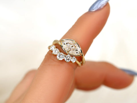 1.50ct Scullie & Glen 14kt Diamond East West Marquise Solitaire Wedding Ring Set,Marquise Cut Ring,Marquise Diamond Engagement Ring