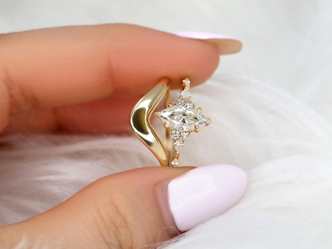 1ct Astrid & Merida 14kt Diamond Marquise Cluster Wedding Ring Set,Dainty Unique Art Deco Ring,Diamond Engagement Ring,Marquise Ring Set