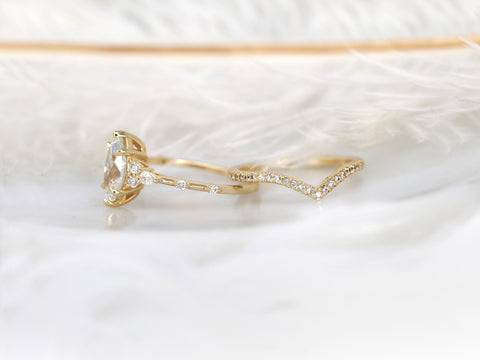 1ct Astrid & Chevy 14kt Gold Diamond Marquise Cluster Wedding Ring Set,Dainty Unique Art Deco Ring,Diamond Engagement Ring,Marquise Ring Set