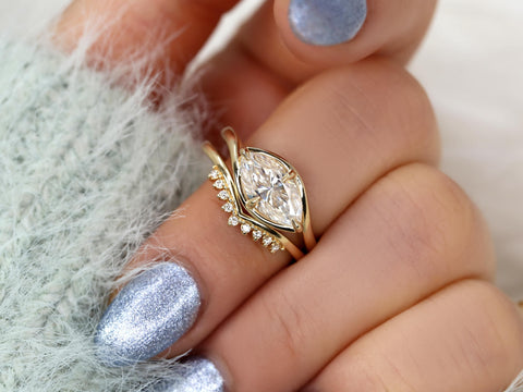 1.50ct Scullie & Lonnie 14kt Diamond East West Marquise Solitaire Wedding Ring Set,Marquise Cut Ring,Marquise Diamond Engagement Ring