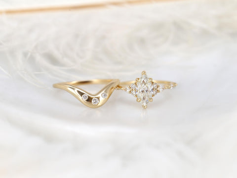 1ct Astrid & Tetra 14kt Gold Diamond Marquise Cluster Wedding Ring Set,Dainty Unique Art Deco Ring,Diamond Engagement Ring,Marquise Ring Set