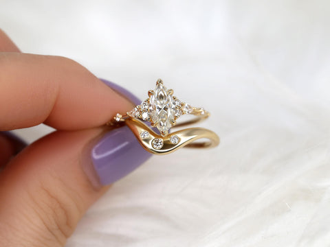 1ct Astrid & Tetra 14kt Gold Diamond Marquise Cluster Wedding Ring Set,Dainty Unique Art Deco Ring,Diamond Engagement Ring,Marquise Ring Set