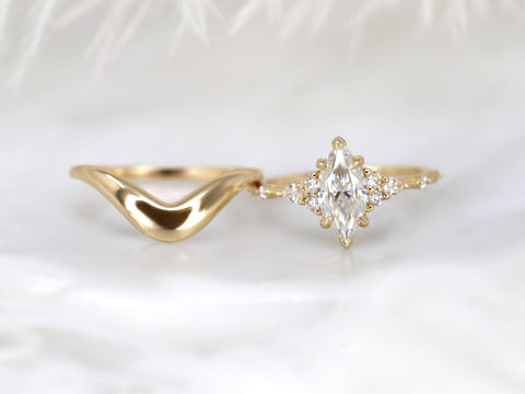 1ct Astrid & Merida 14kt Diamond Marquise Cluster Wedding Ring Set,Dainty Unique Art Deco Ring,Diamond Engagement Ring,Marquise Ring Set
