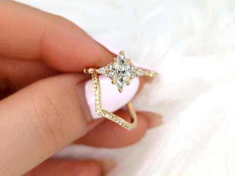 1ct Astrid & Chevy 14kt Gold Diamond Marquise Cluster Wedding Ring Set,Dainty Unique Art Deco Ring,Diamond Engagement Ring,Marquise Ring Set