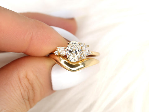 1ct Wisteria & Mabel 14kt Gold Diamond Cluster Bridal Set,Art Deco Floral Engagement Ring Set,Unique Oval Cut Wedding Ring,Anniversary Ring