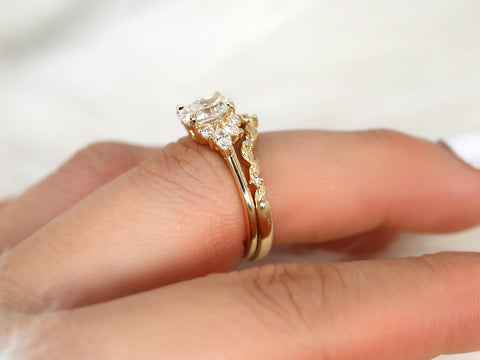 1ct Wisteria & Mega Gaia 14kt Diamond Cluster Bridal Set,Art Deco Floral Engagement Ring Set,Unique Oval Cut Wedding Rings,Anniversary Ring