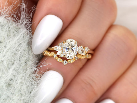 1ct Wisteria & Mega Gaia 14kt Diamond Cluster Bridal Set,Art Deco Floral Engagement Ring Set,Unique Oval Cut Wedding Rings,Anniversary Ring