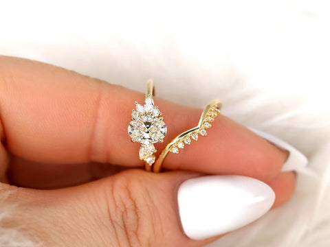 1ct Wisteria & Lonnie 14kt Gold Diamond Cluster Bridal Set,Art Deco Floral Engagement Ring Set,Unique Oval Cut Wedding Ring,Push Present