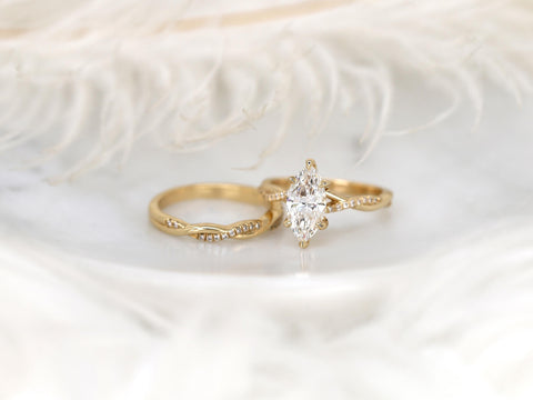 1.50ct Petite Tula 12x6mm 14kt Diamond Crossover Marquise Bridal Set,Twisted Marquise Engagement Ring Set,Unique Marquise Wedding Rings