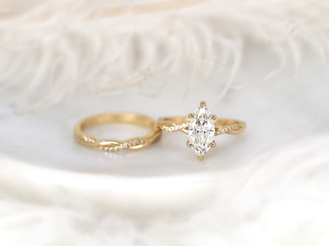 1.50ct Petite Tula 12x6mm 14kt Diamond Crossover Marquise Bridal Set,Twisted Marquise Engagement Ring Set,Unique Marquise Wedding Rings