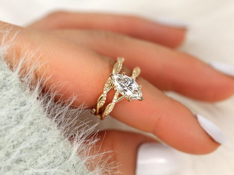 1.50ct Petite Tula 12x6mm 14kt Diamond Crossover Marquise Bridal Set,Twisted Marquise Engagement Ring Set,Unique Marquise Wedding Rings
