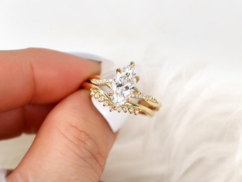 1.50ct Petite Tula 12x6mm & Lonnie 14kt Diamond Crossover Marquise Bridal Set pinched