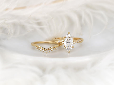 1.50ct Petite Tula 12x6mm & Lonnie 14kt Diamond Crossover Marquise Bridal Set on white background