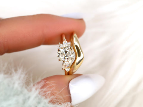 1ct Wisteria & Mabel 14kt Gold Diamond Cluster Bridal Set,Art Deco Floral Engagement Ring Set,Unique Oval Cut Wedding Ring,Anniversary Ring