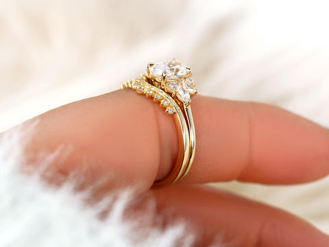 1ct Wisteria & Lonnie 14kt Gold Diamond Cluster Bridal Set,Art Deco Floral Engagement Ring Set,Unique Oval Cut Wedding Ring,Push Present