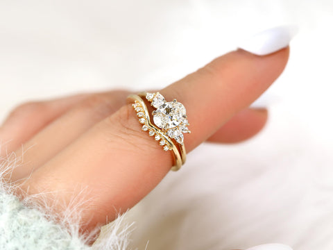 1ct Wisteria & Lonnie 14kt Gold Diamond Cluster Bridal Set,Art Deco Floral Engagement Ring Set,Unique Oval Cut Wedding Ring,Push Present