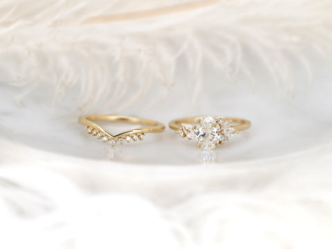 1ct Wisteria & Lonnie 14kt Gold Diamond Cluster Bridal Set,Art Deco Floral Engagement Ring Set,Unique Oval Cut Wedding Ring,Push Present