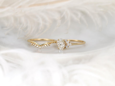 1ct Wisteria & Lonnie 14kt Gold Diamond Cluster Bridal Set,Art Deco Floral Engagement Ring Set,Unique Oval Cut Wedding Ring,Push Present