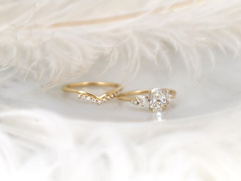 1ct Wisteria & Lonnie 14kt Gold Diamond Cluster Bridal Set,Art Deco Floral Engagement Ring Set,Unique Oval Cut Wedding Ring,Push Present