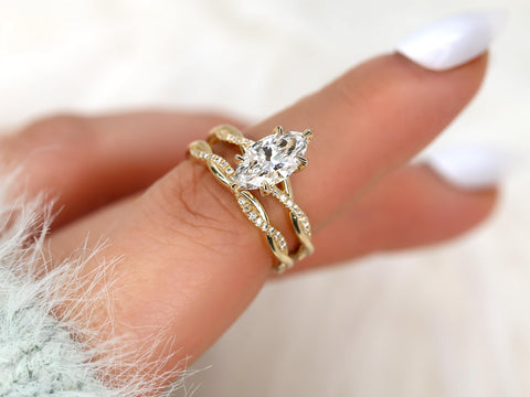 1.50ct Petite Tula 12x6mm 14kt Diamond Crossover Marquise Bridal Set,Twisted Marquise Engagement Ring Set,Unique Marquise Wedding Rings