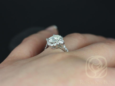 Bridgette 8x6mm 14kt  Moissanite Diamonds Art Deco Oval Halo Ring