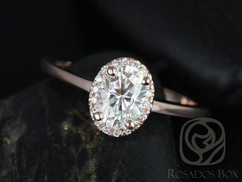 Ready to Ship Celeste 7x5mm 14kt Rose Gold Oval Moissanite Diamonds Pave Halo Engagement Ring