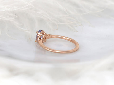 oval cluster sapphire ring with lavender sapphire in rose gold with white background back view