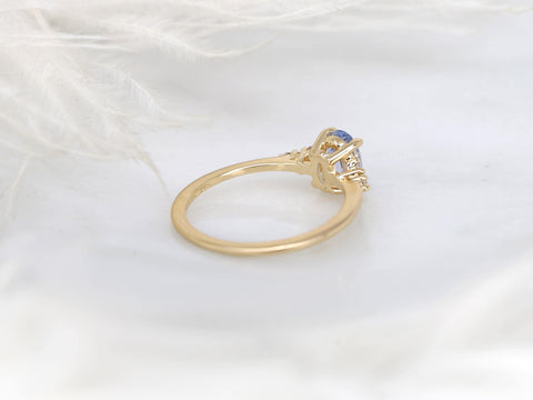 oval cornflower lilac sapphire cluster ring with dainty diamonds back view white background