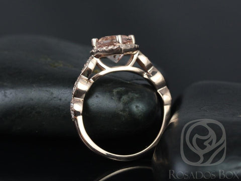 Ready to Ship Katya 8mm 14kt Rose Gold Morganite Diamond WITH Milgrain Art Deco Engagement Ring