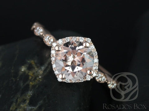 Ready to Ship Katya 8mm 14kt Rose Gold Morganite Diamond WITH Milgrain Art Deco Engagement Ring