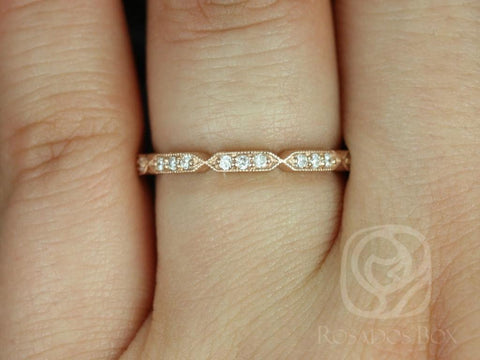 Stella 14kt WITH Milgrain Diamonds ALMOST Eternity Ring Stack,Art Deco Stacking Ring,Unique Wedding Ring,Elongated Hexagon Band,Me Ring