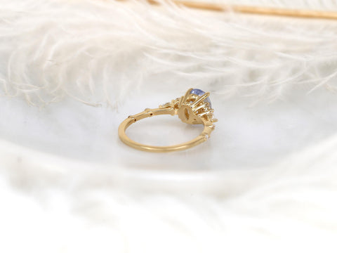 frosted lavender cornflower sapphire oval cluster ring in 14kt gold on white background back view
