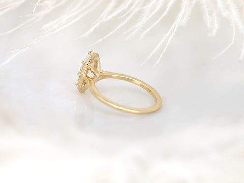 moval diamond button back solitaire ring with milgrain in halo and plain band back side view