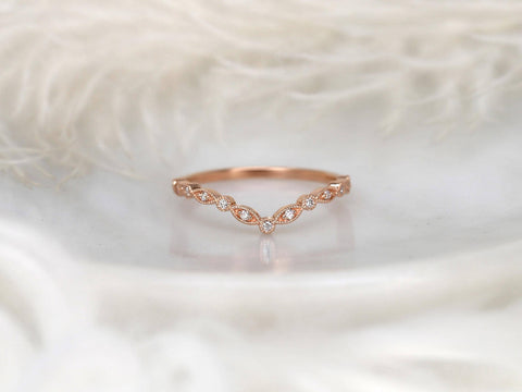 chevron dainty diamond band with vintage detail on white background