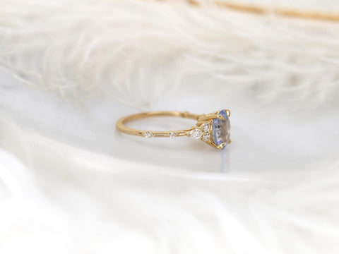 frosted lavender cornflower sapphire oval cluster ring in 14kt gold on white background side view