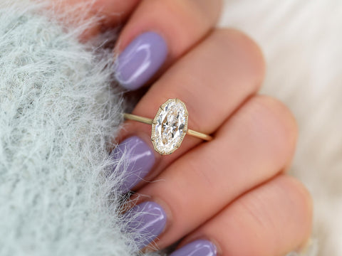 moval diamond button back ring with milgrain in halo and plain shank and lucida gallery middle finger