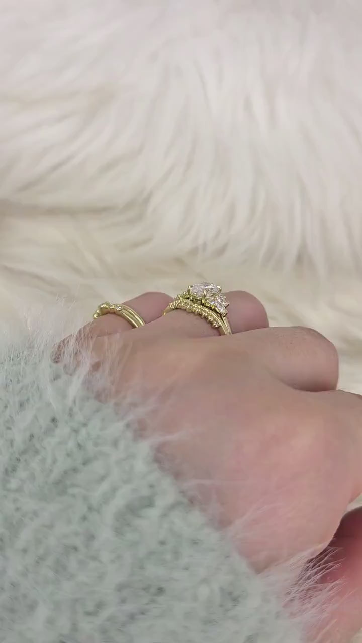 1ct Wisteria & Lonnie 14kt Gold Diamond Cluster Bridal Set,Art Deco Floral Engagement Ring Set,Unique Oval Cut Wedding Ring,Push Present